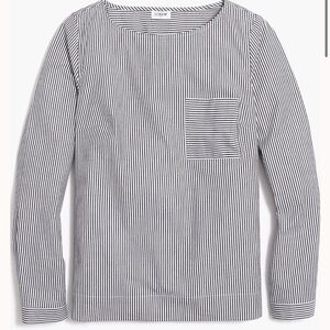 J. Crew Black & White Narrow-Stripe Cotton Pocket Top